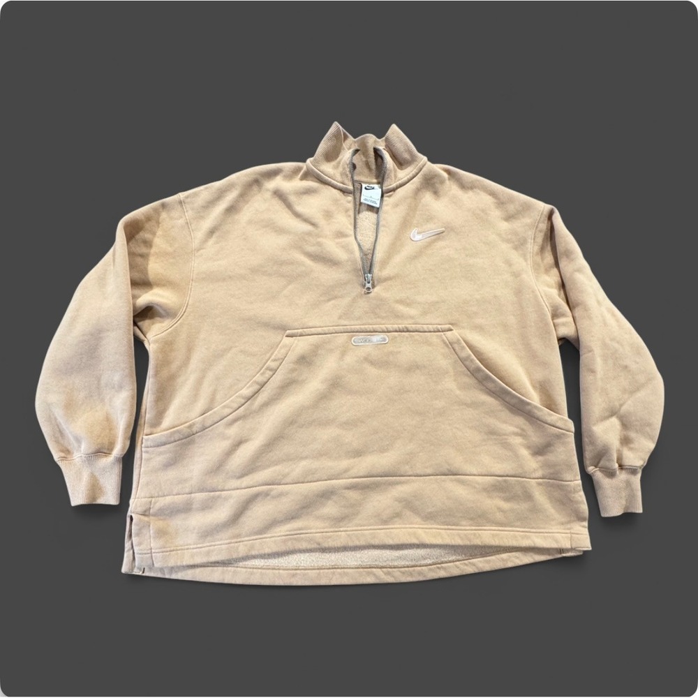 Nike Quarter Zip Pullover Beige Swoosh Sweatshirt Oversized Women's L Neutral - Picture 4 of 9
